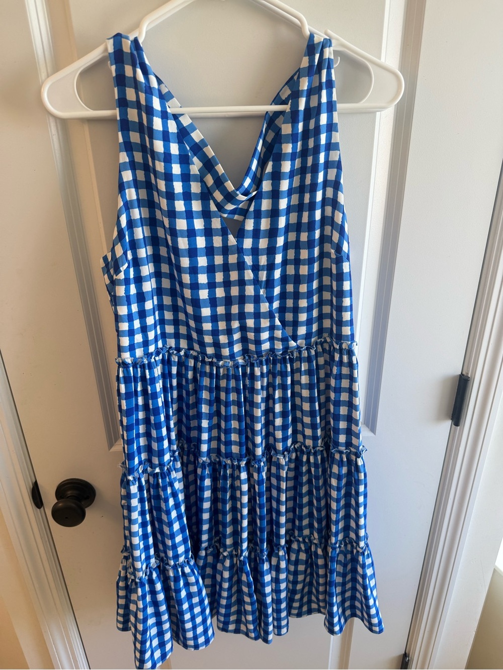 Skies Are Blue Blue and White Gingham Tiered Mini Dress